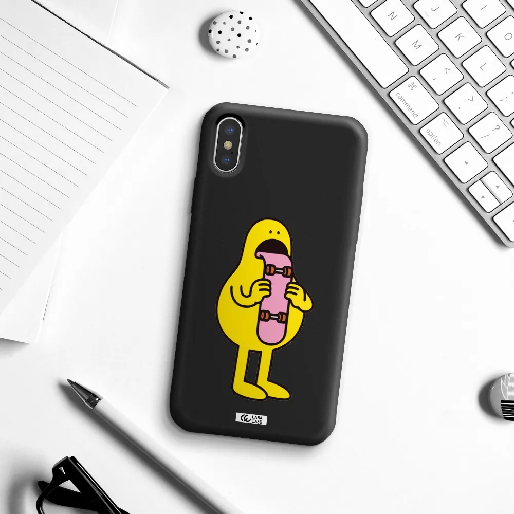 a cartoon character holding a skateboard Apple iPhone X Silicone black Case
