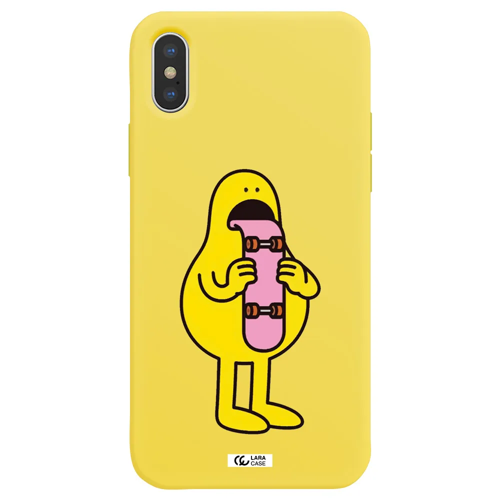 a cartoon character holding a skateboard Apple iPhone X Silicone canary yellow Case