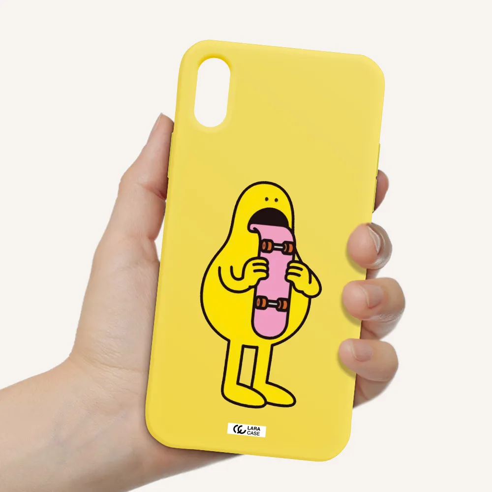 a cartoon character holding a skateboard Apple iPhone X Silicone canary yellow Case