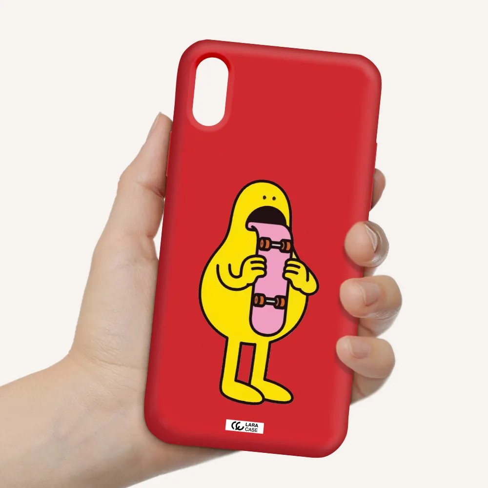 a cartoon character holding a skateboard Apple iPhone X Silicone Imperial Red Case