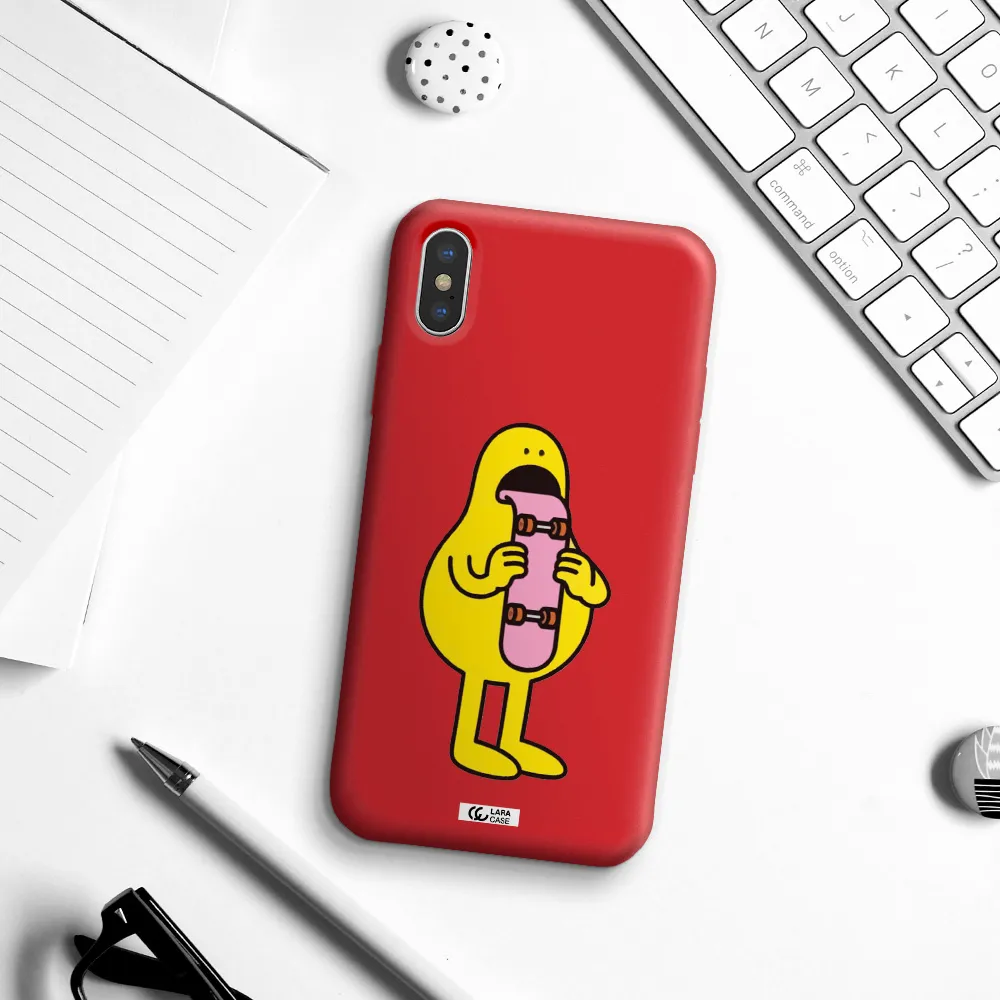 a cartoon character holding a skateboard Apple iPhone X Silicone Imperial Red Case