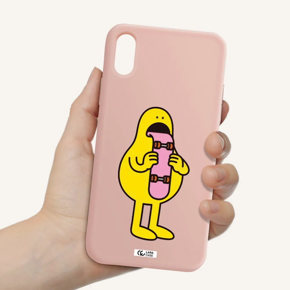 a cartoon character holding a skateboard Apple iPhone X Silicone pastel pink Case