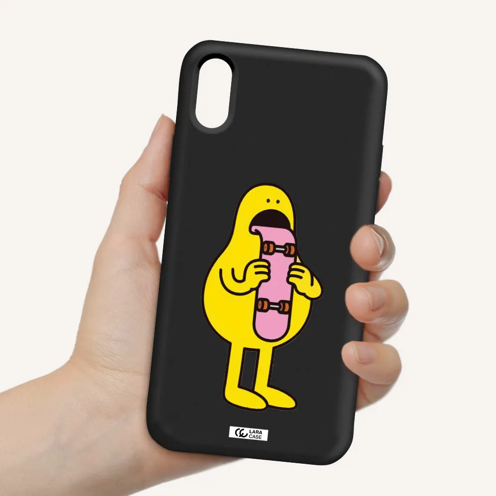 a cartoon character holding a skateboard Apple iPhone XS Silicone black Case