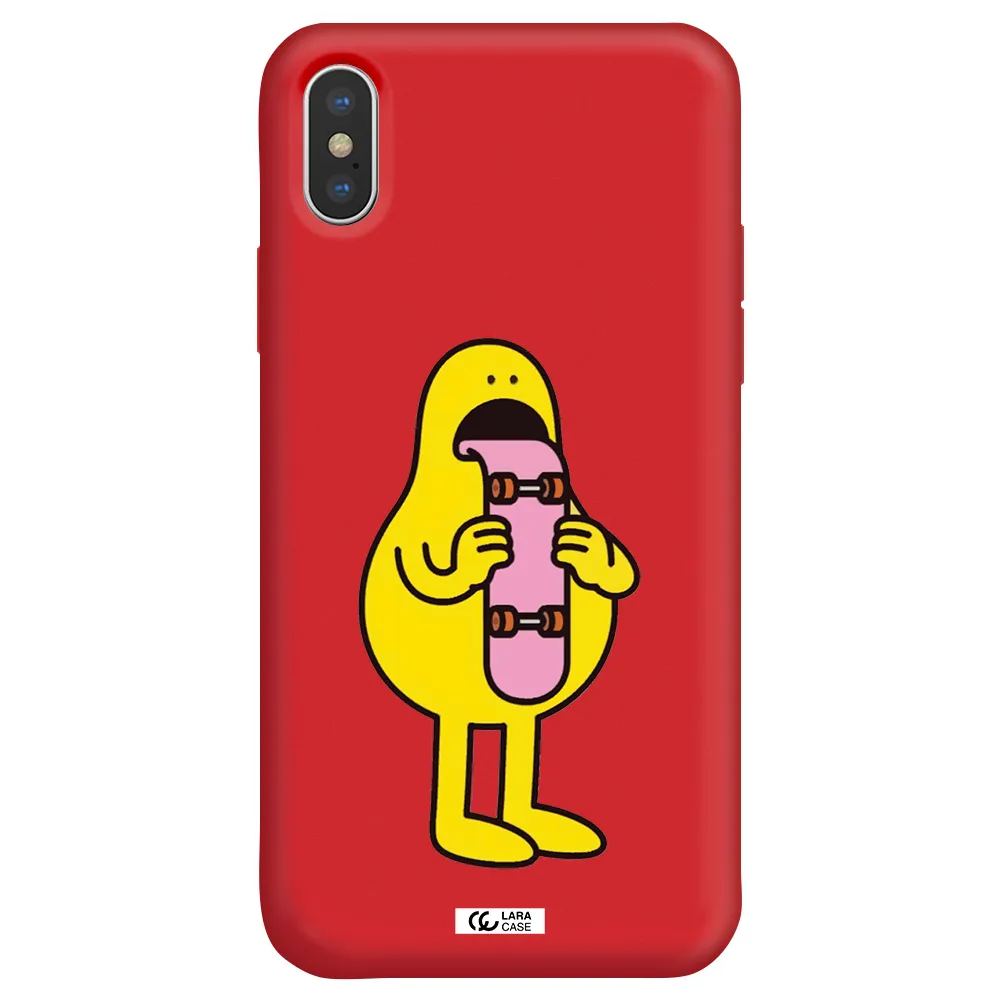 a cartoon character holding a skateboard Apple iPhone XS Silicone Imperial Red Case