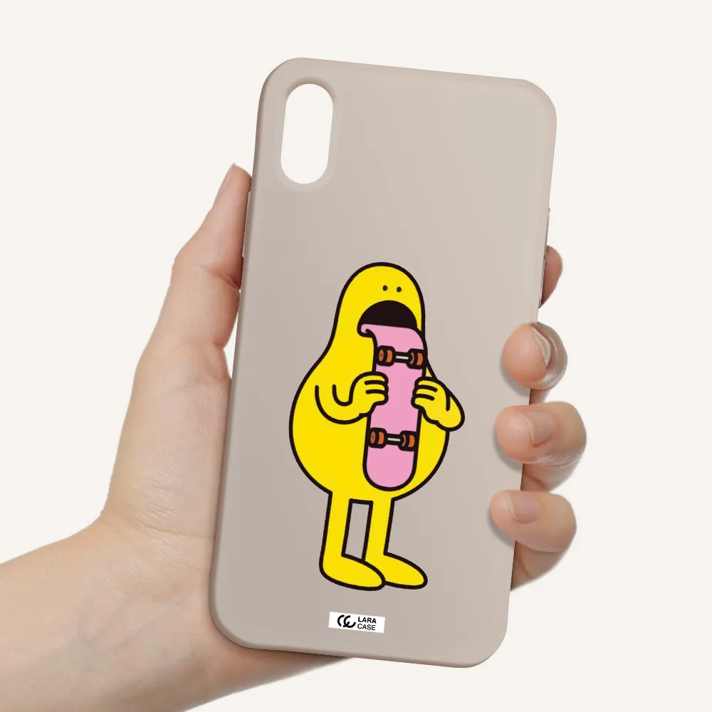 a cartoon character holding a skateboard Apple iPhone XS Silicone Stone Case