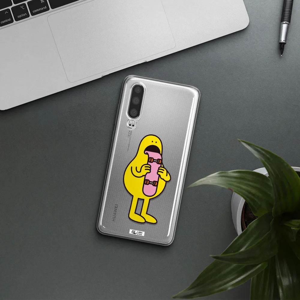 a cartoon character holding a skateboard Huawei P30 Clear TPU Case