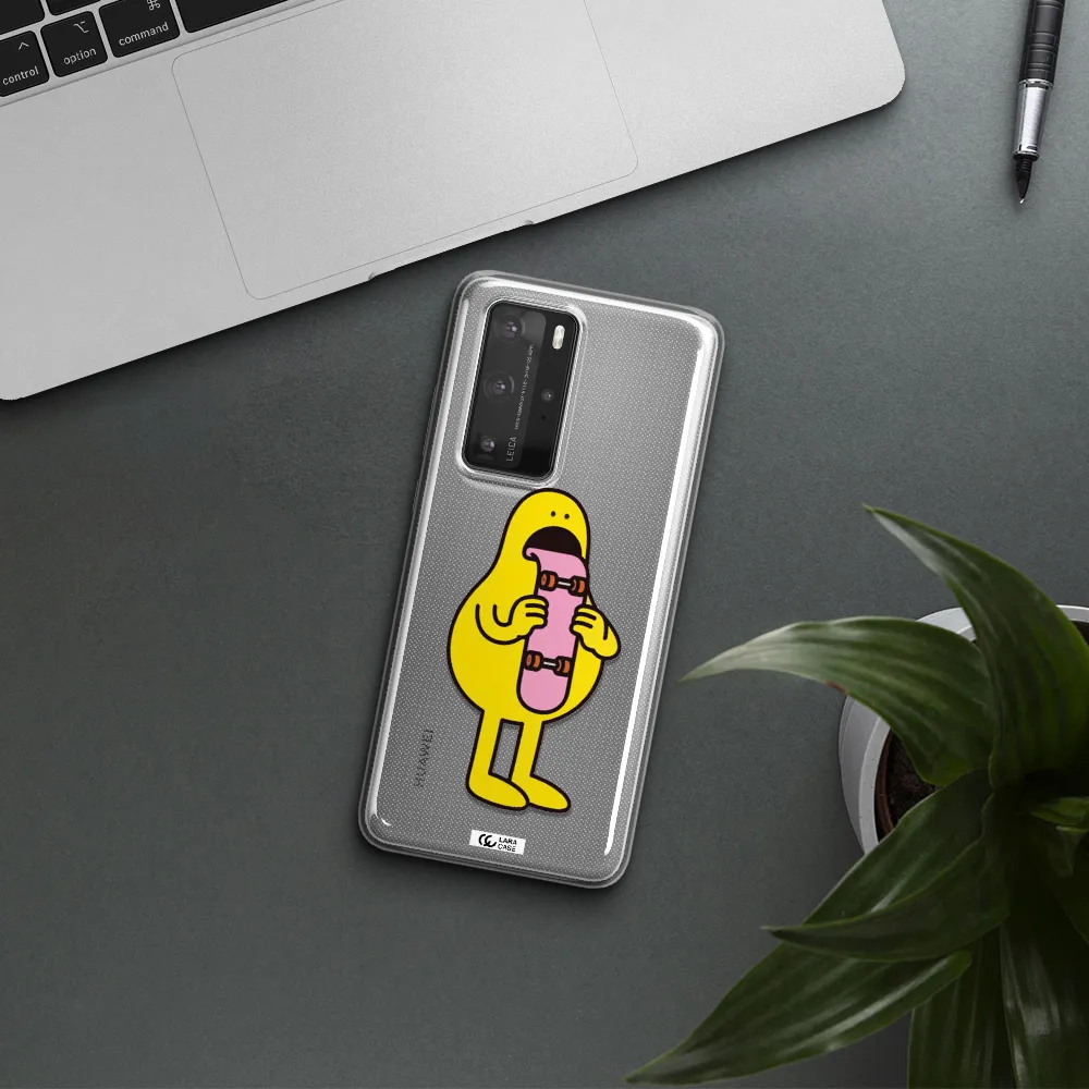 a cartoon character holding a skateboard Huawei P40 Pro Clear TPU Case