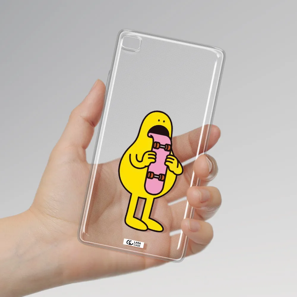 a cartoon character holding a skateboard Huawei P8 Clear TPU Case