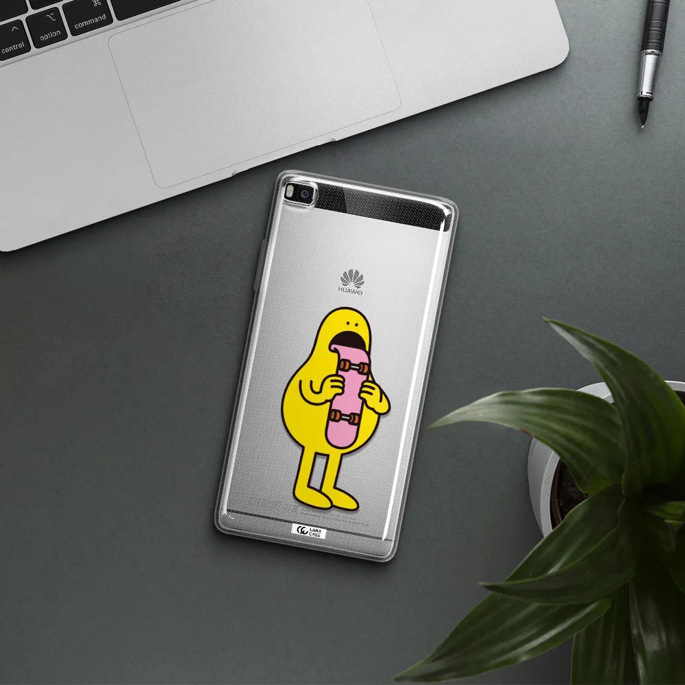 a cartoon character holding a skateboard Huawei P8 Clear TPU Case