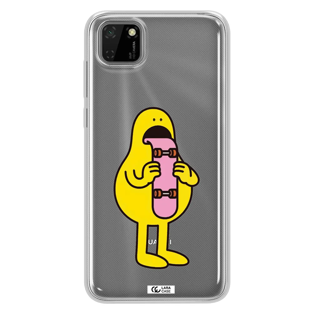a cartoon character holding a skateboard Huawei Y5P Clear TPU Case
