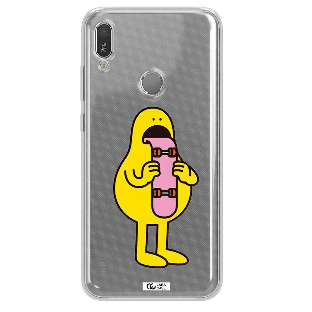 a cartoon character holding a skateboard Huawei Y6 2019 Clear TPU Case