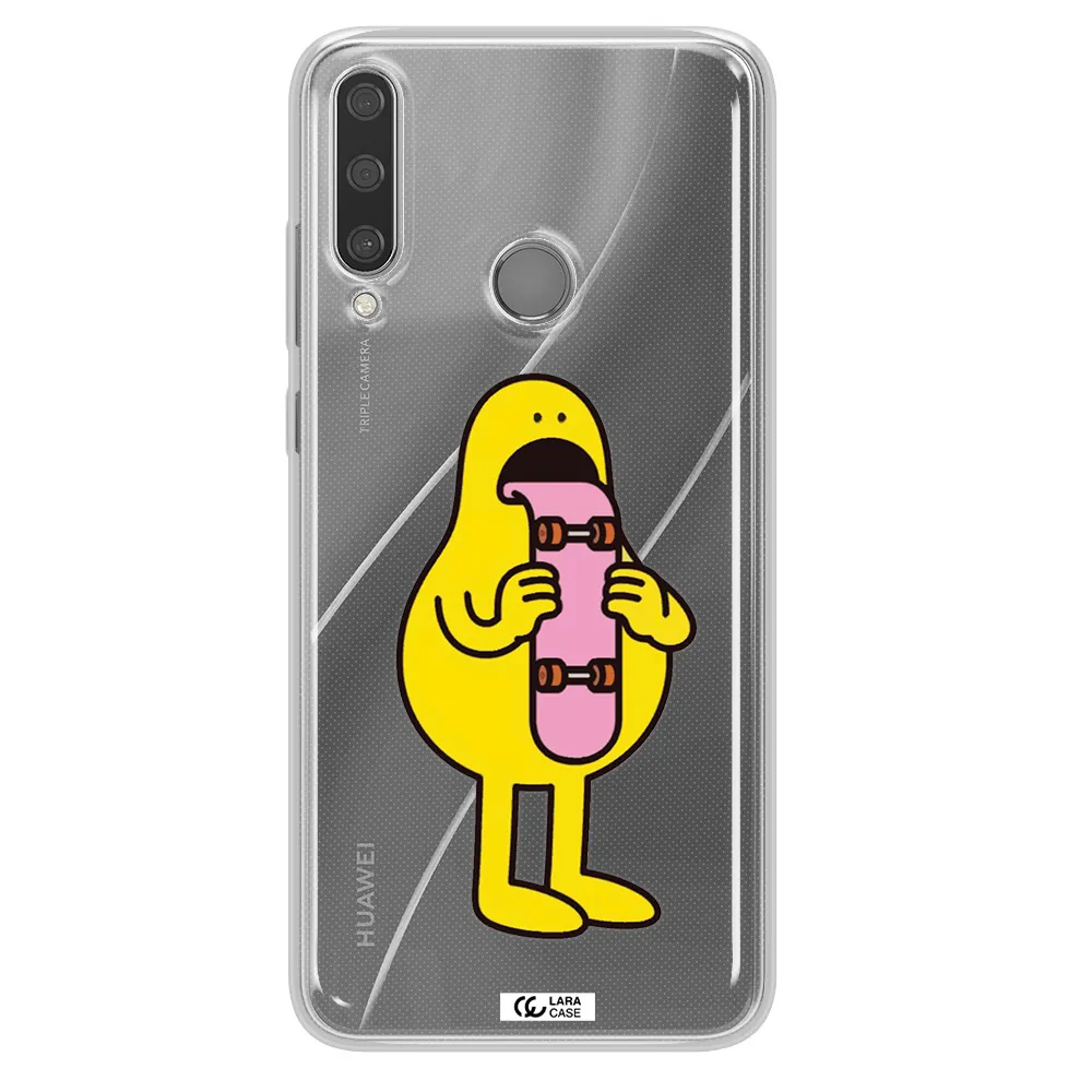 a cartoon character holding a skateboard Huawei Y6P Clear TPU Case