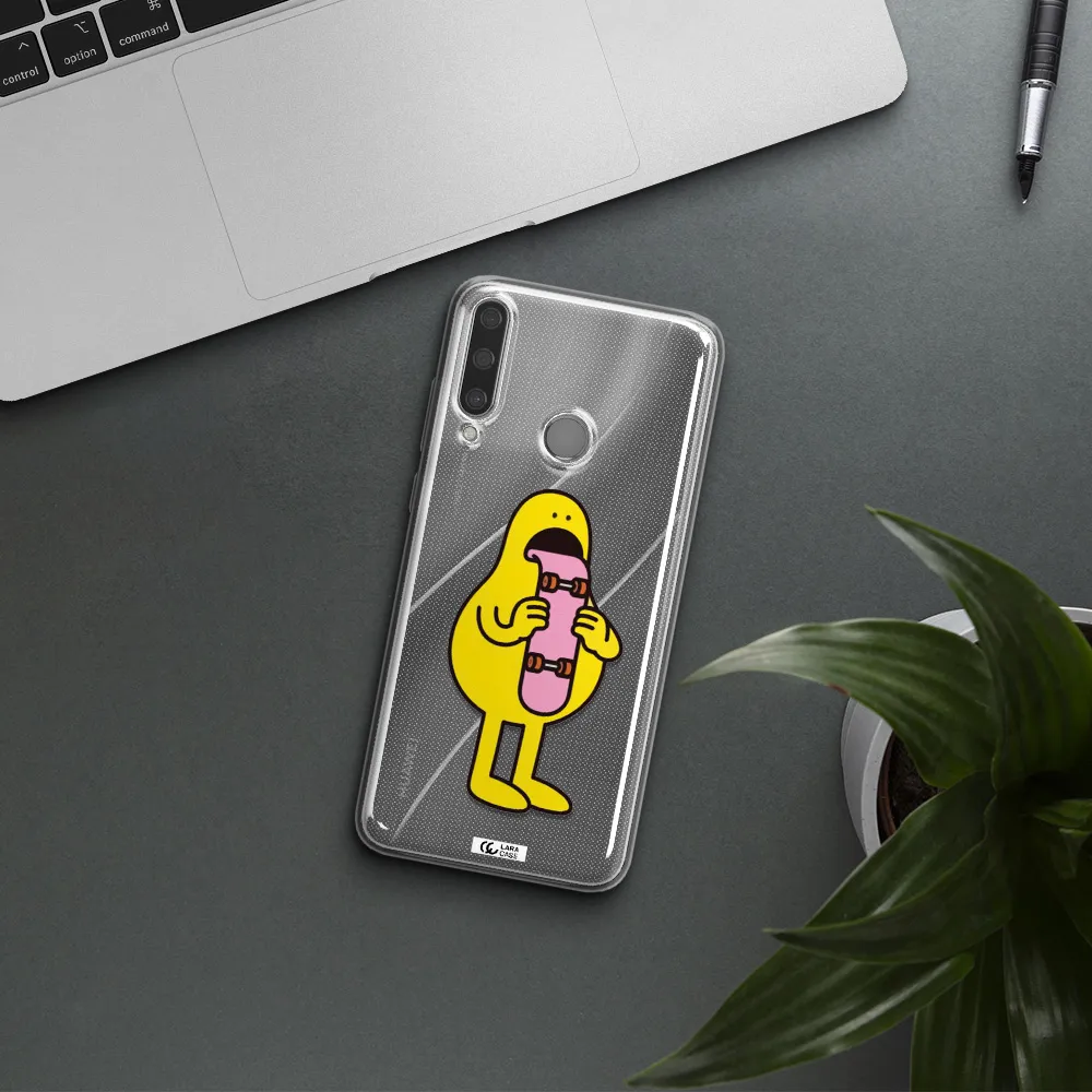 a cartoon character holding a skateboard Huawei Y6P Clear TPU Case