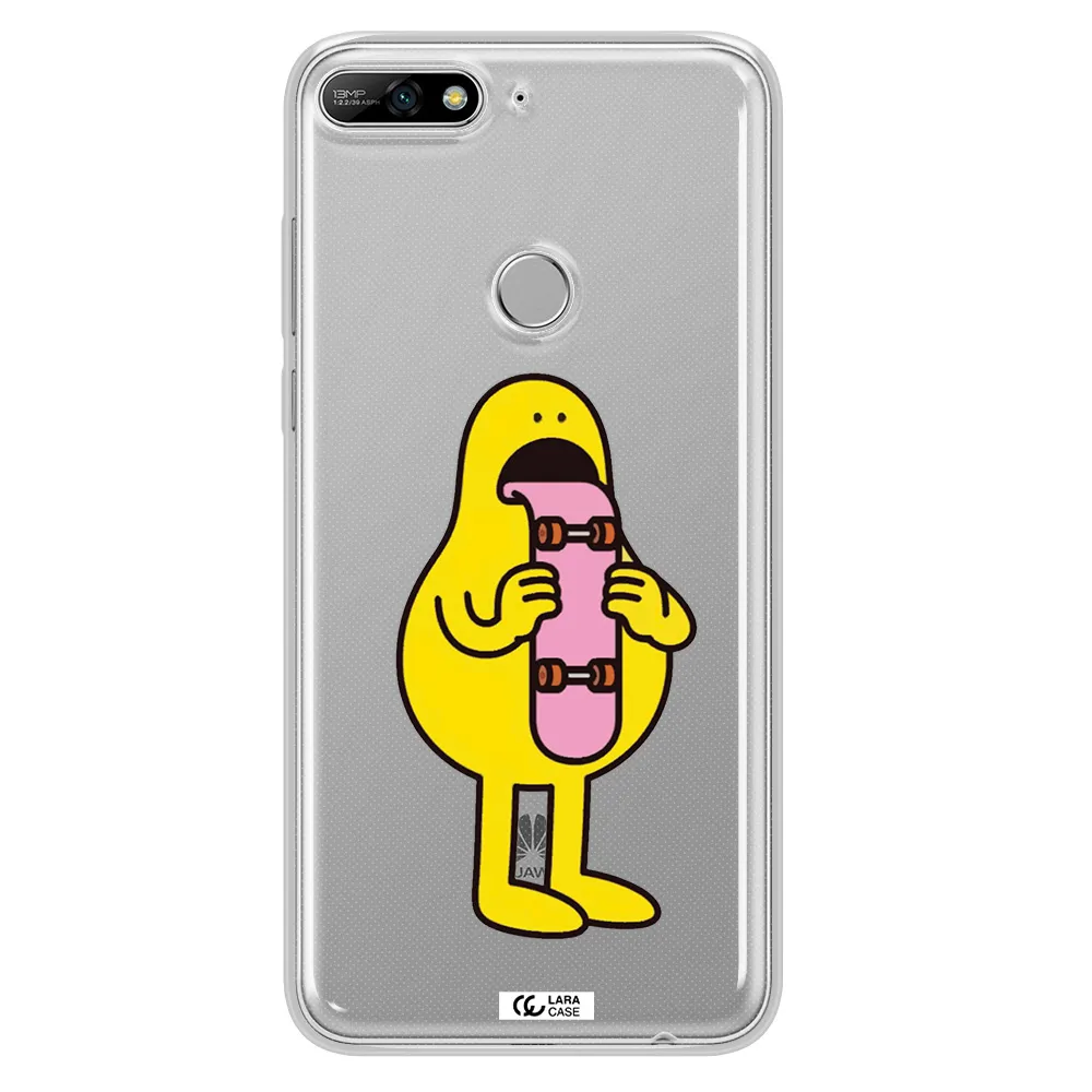 a cartoon character holding a skateboard Huawei Y7 2018 Clear TPU Case
