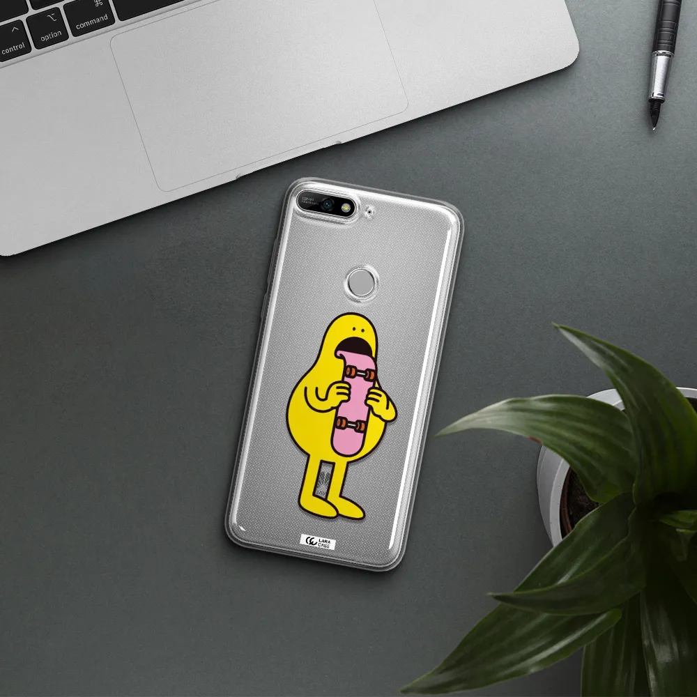 a cartoon character holding a skateboard Huawei Y7 2018 Clear TPU Case