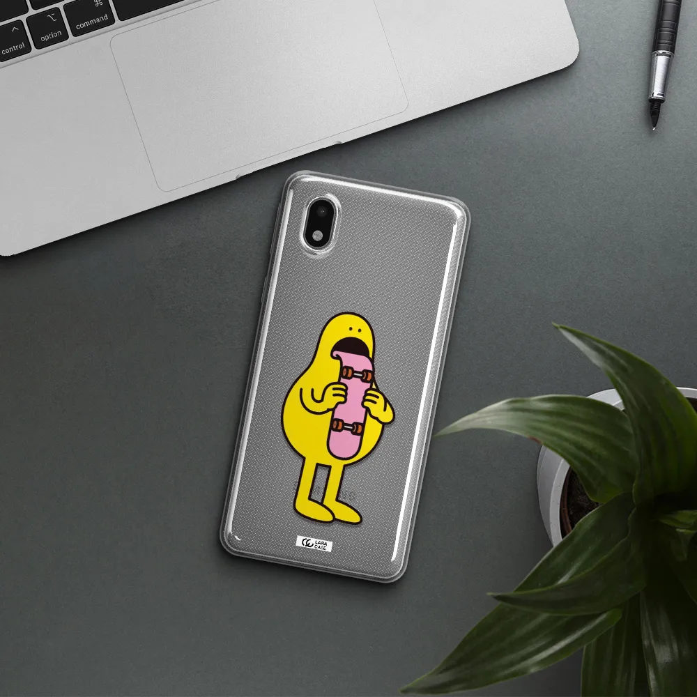 A Cartoon Character Holding A Skateboard Samsung A01 Core Clear Tpu Case