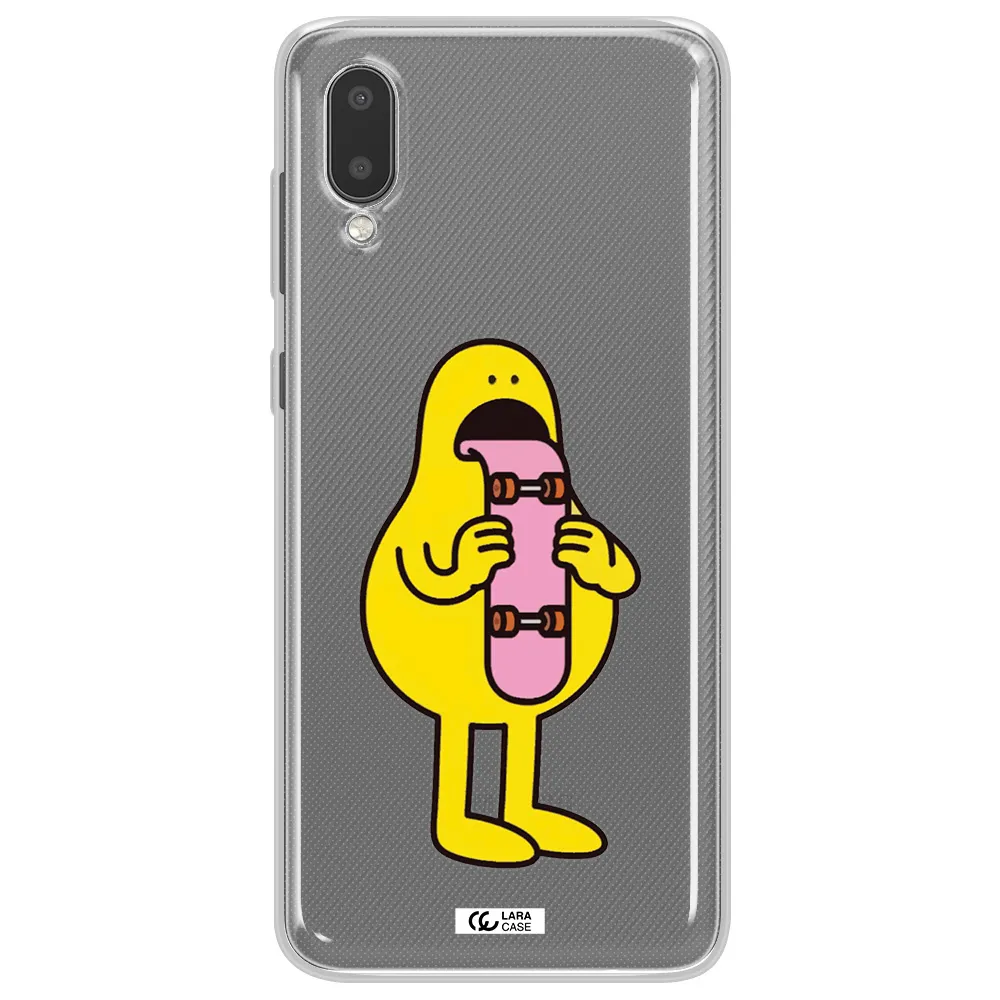 a cartoon character holding a skateboard Samsung A02 Clear TPU Case