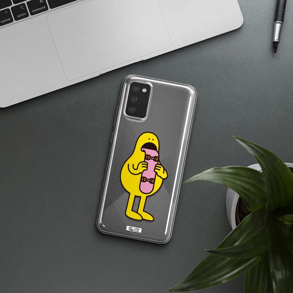 a cartoon character holding a skateboard Samsung A02S Clear TPU Case