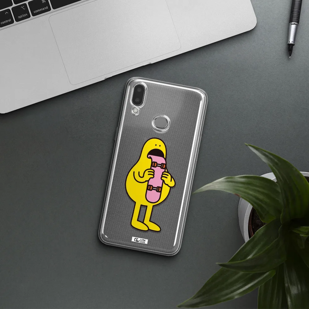 a cartoon character holding a skateboard Samsung A10S Clear TPU Case