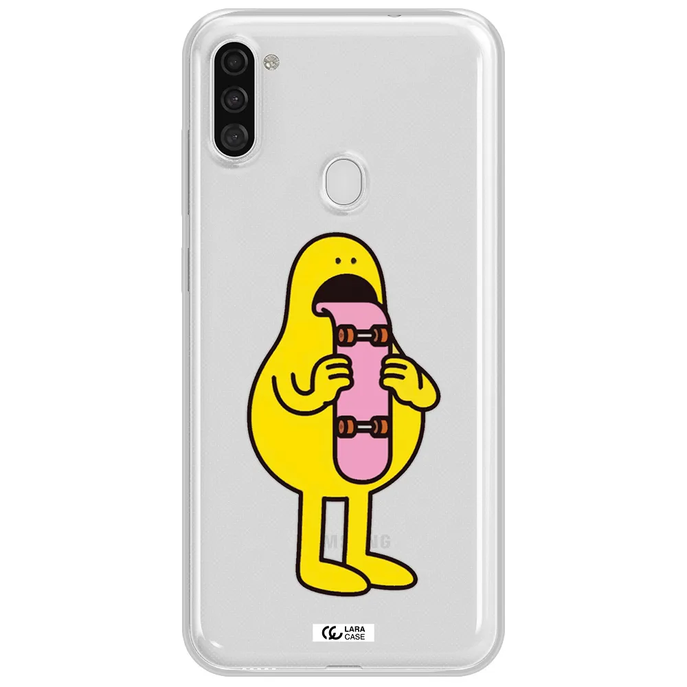 a cartoon character holding a skateboard Samsung A11 Clear TPU Case