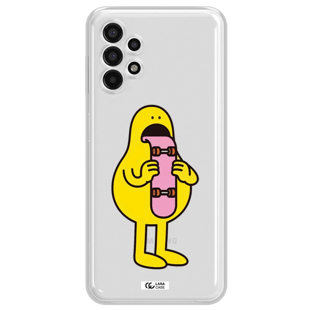 a cartoon character holding a skateboard Samsung A13 4g Clear TPU Case
