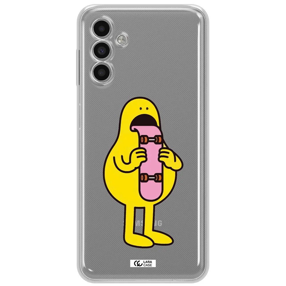 A Cartoon Character Holding A Skateboard Samsung A13 5G Clear Tpu Case