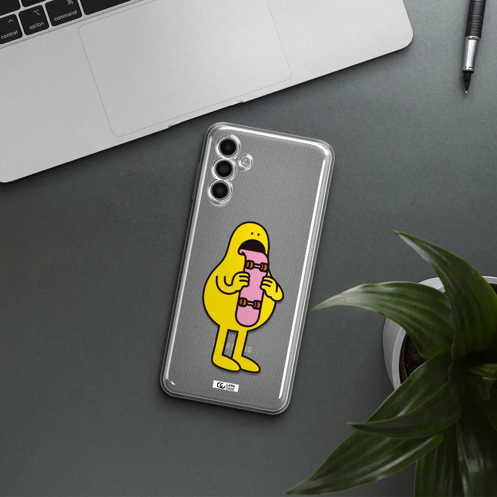 A Cartoon Character Holding A Skateboard Samsung A13 5G Clear Tpu Case