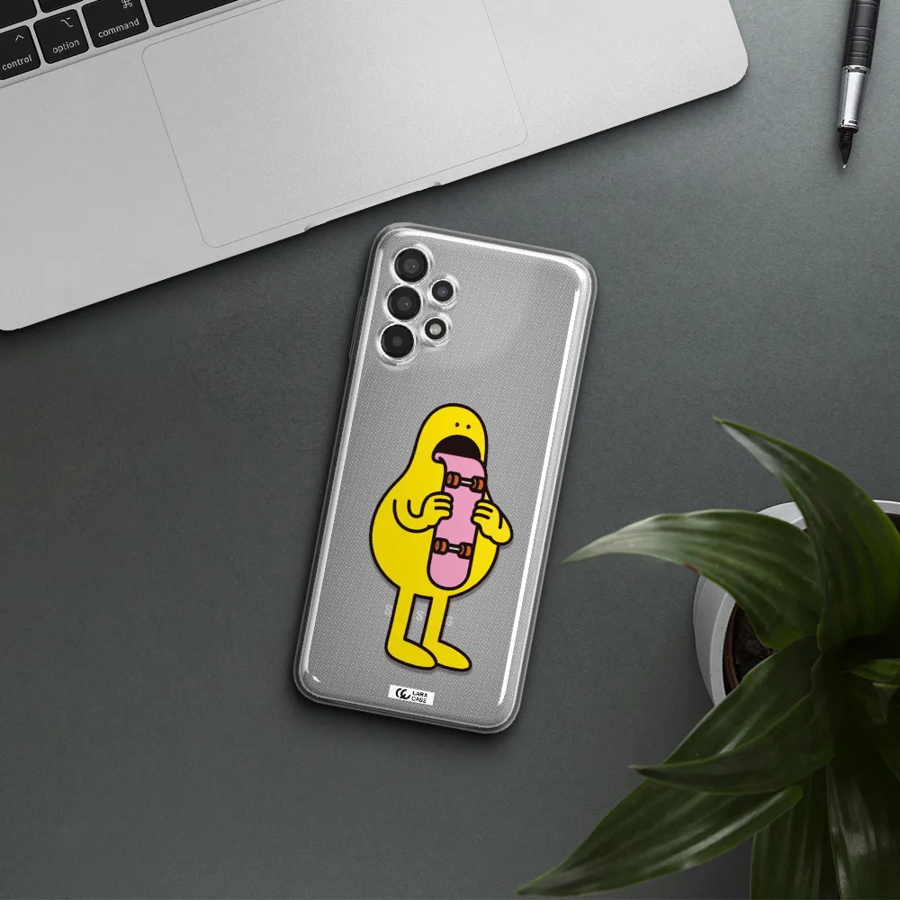 a cartoon character holding a skateboard Samsung A13 Clear TPU Case
