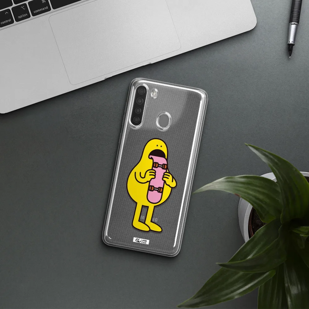 a cartoon character holding a skateboard Samsung A21 Clear TPU Case