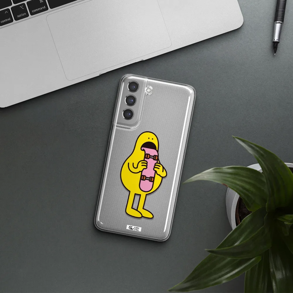 a cartoon character holding a skateboard Samsung A21 Fe Clear TPU Case
