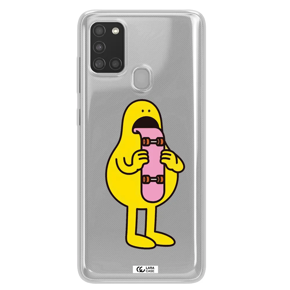 a cartoon character holding a skateboard Samsung A21S Clear TPU Case