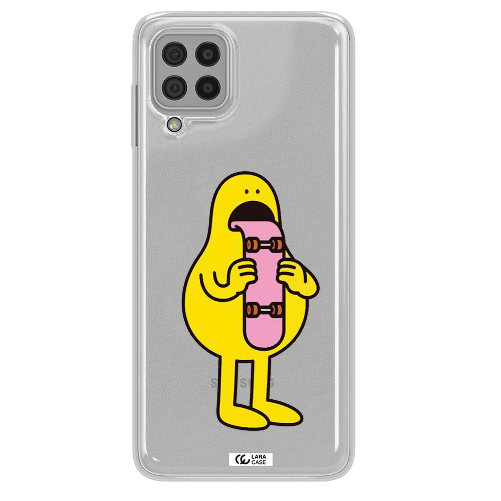 a cartoon character holding a skateboard Samsung A22 4g Clear TPU Case