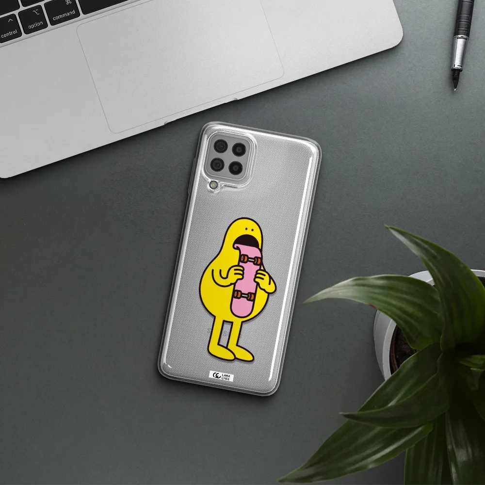 a cartoon character holding a skateboard Samsung A22 4g Clear TPU Case