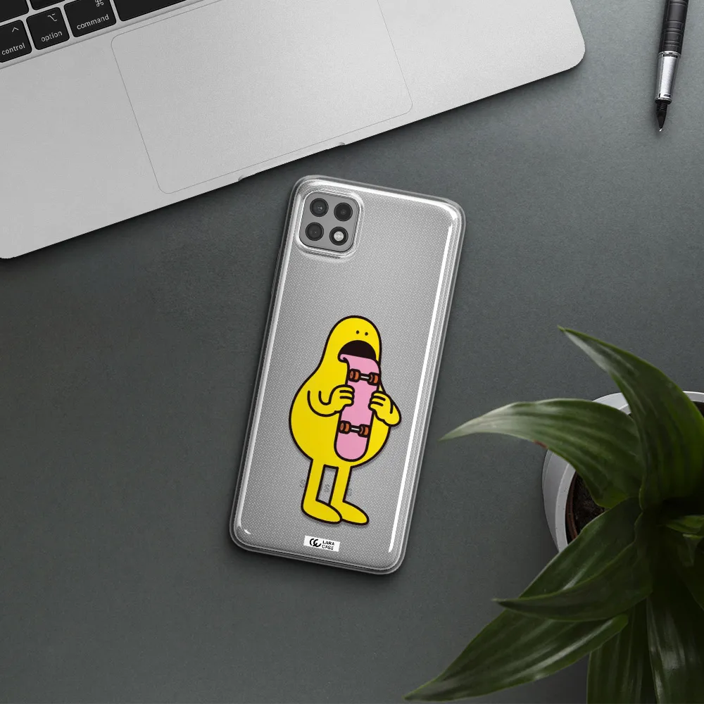 a cartoon character holding a skateboard Samsung A22 5g Clear TPU Case