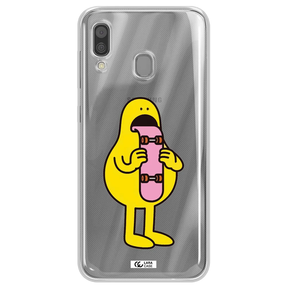 a cartoon character holding a skateboard Samsung A30 Clear TPU Case