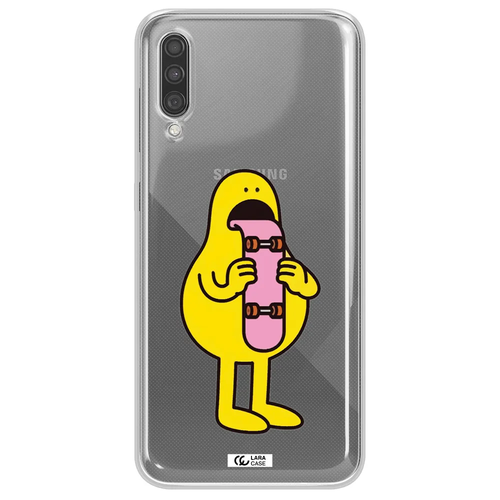 a cartoon character holding a skateboard Samsung A30S Clear TPU Case
