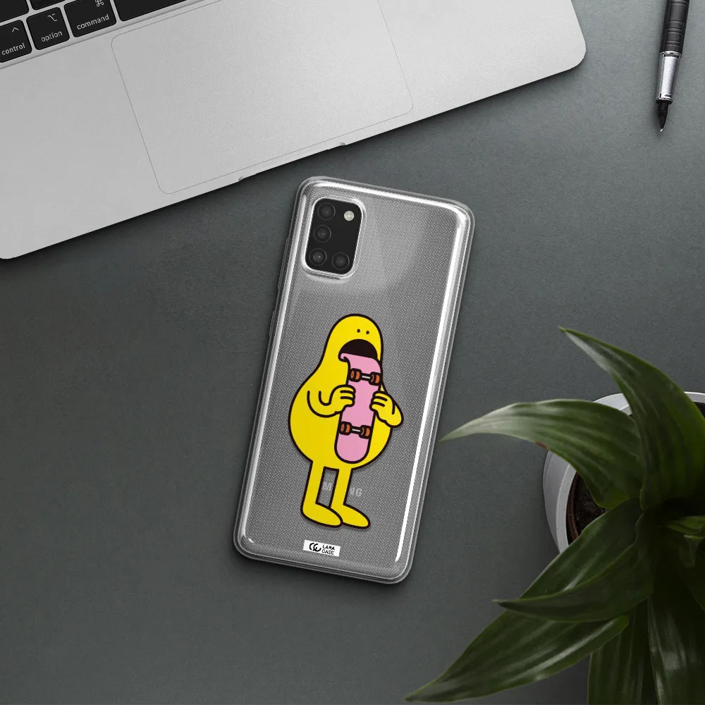 a cartoon character holding a skateboard Samsung A31 Clear TPU Case