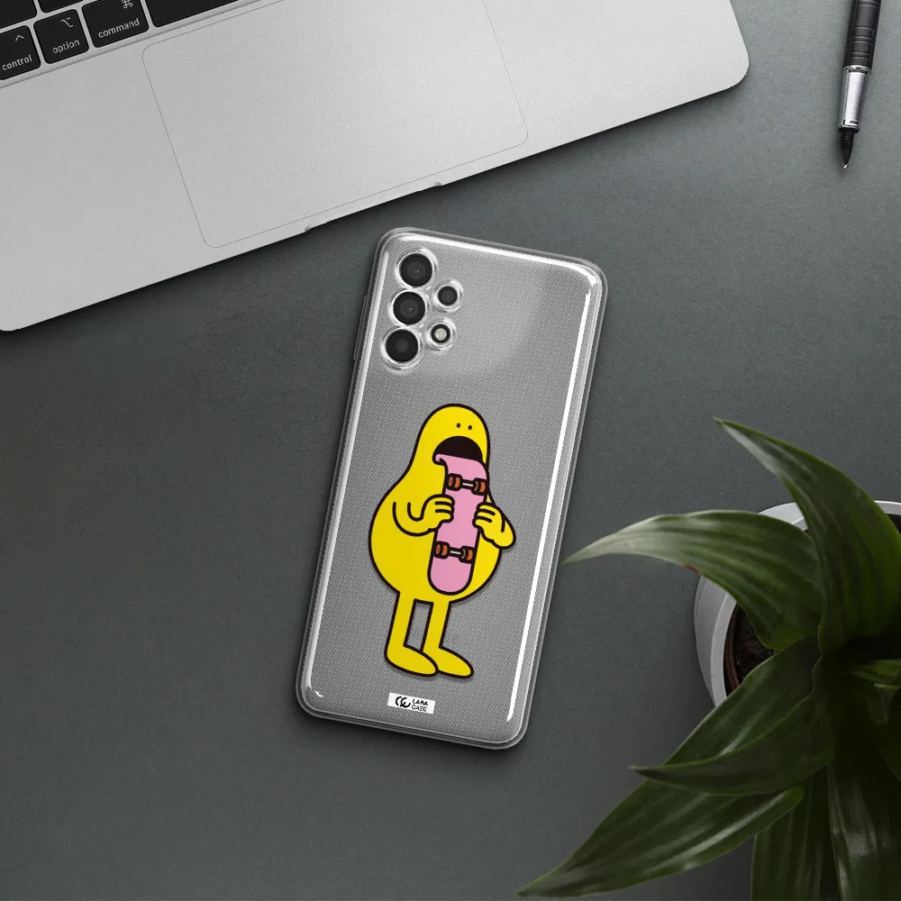 A Cartoon Character Holding A Skateboard Samsung A32 4G Clear Tpu Case