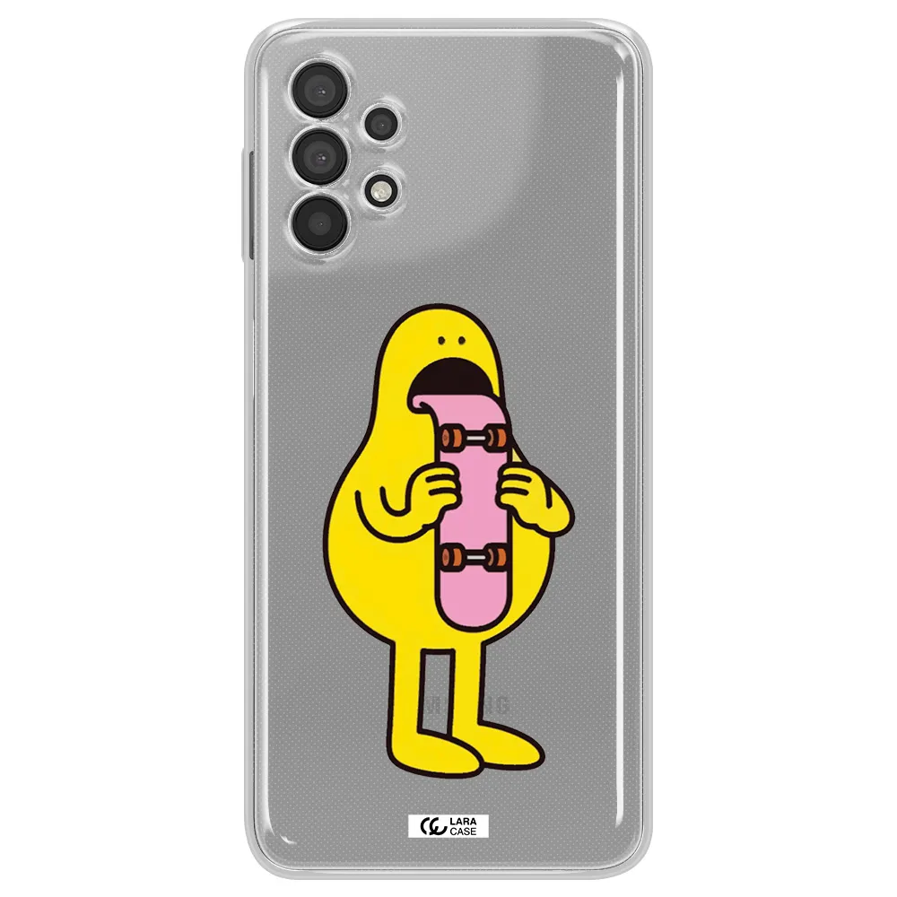 a cartoon character holding a skateboard Samsung A32 Clear TPU Case