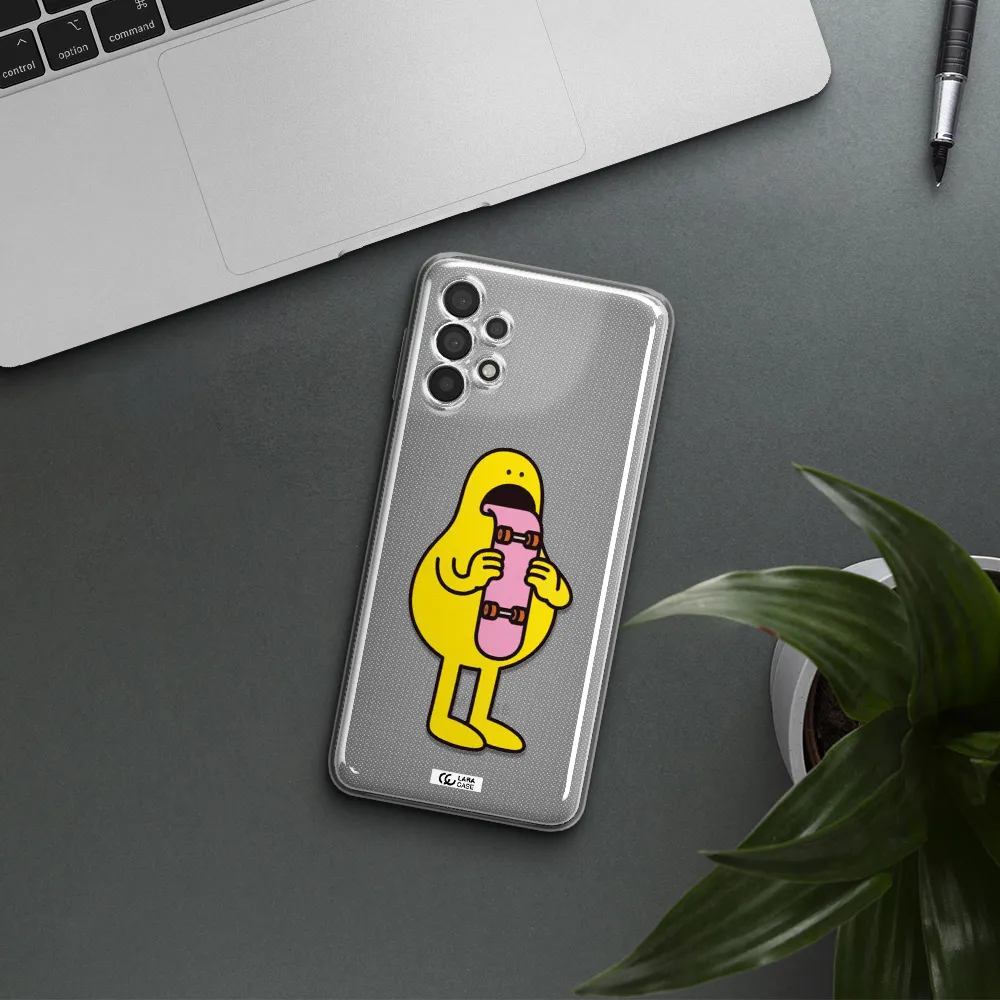 a cartoon character holding a skateboard Samsung A32 Clear TPU Case