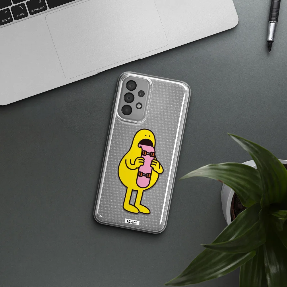 a cartoon character holding a skateboard Samsung A33 Clear TPU Case