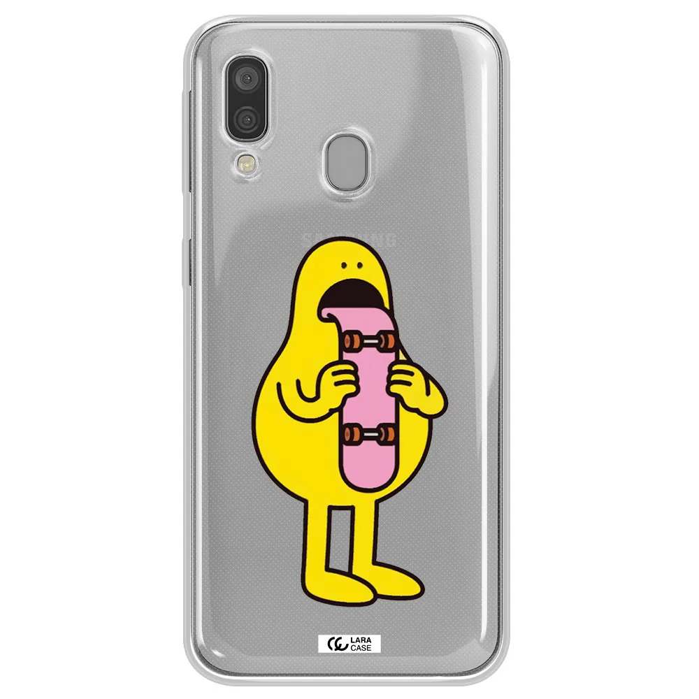 a cartoon character holding a skateboard Samsung A40 Clear TPU Case