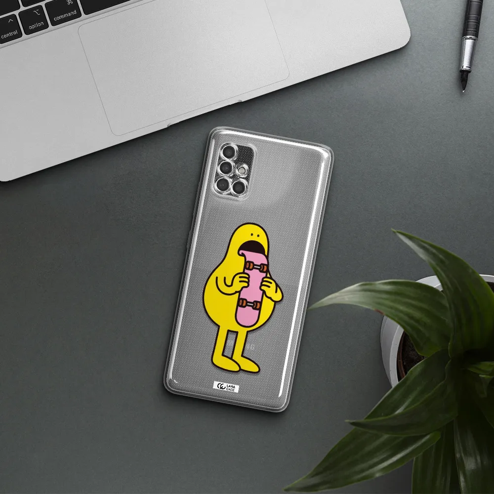 A Cartoon Character Holding A Skateboard Samsung A40S Clear Tpu Case