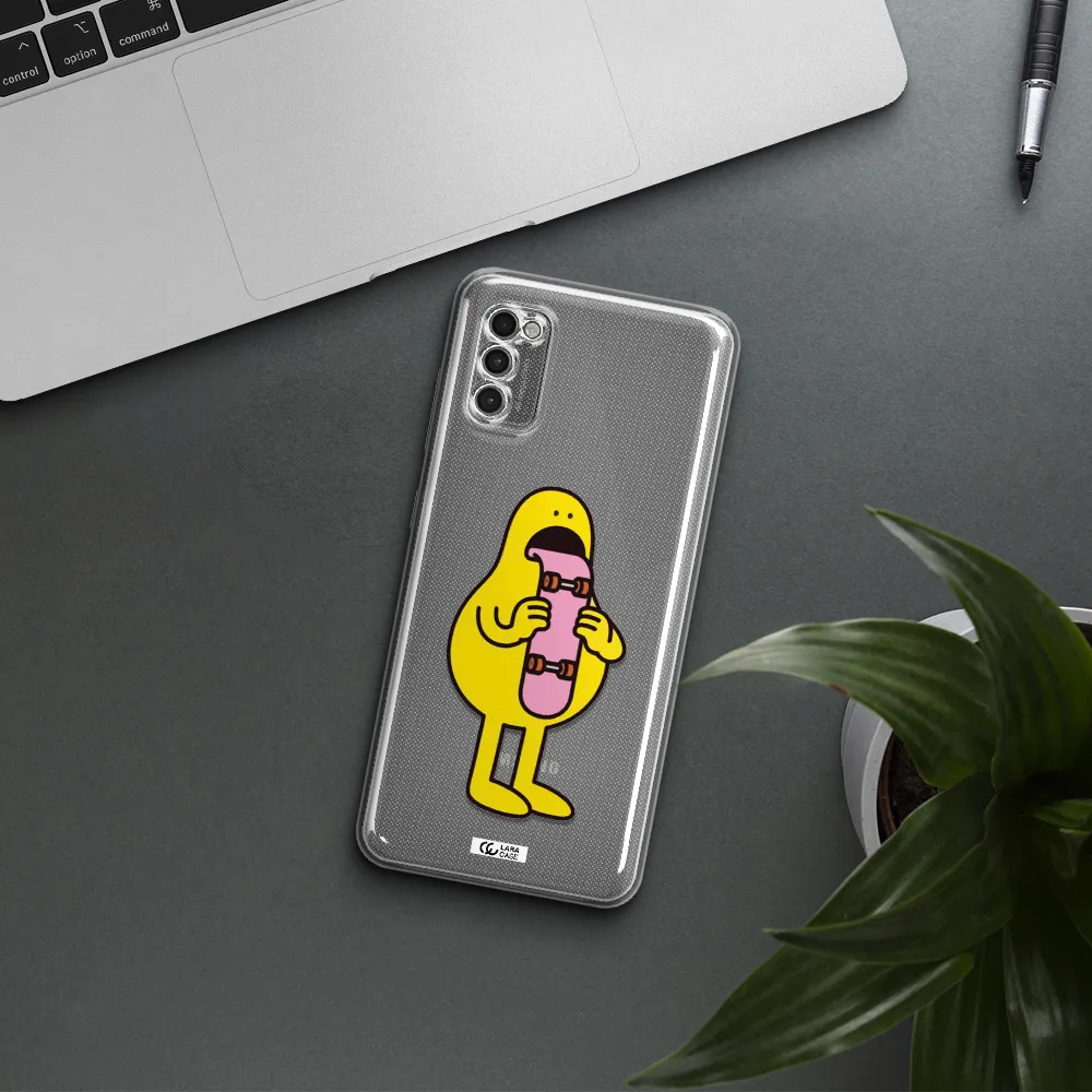 A Cartoon Character Holding A Skateboard Samsung A41 Clear Tpu Case