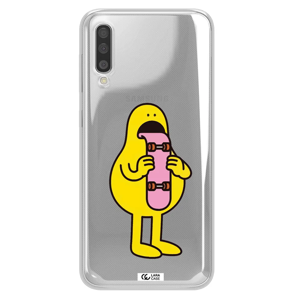 a cartoon character holding a skateboard Samsung A50 Clear TPU Case