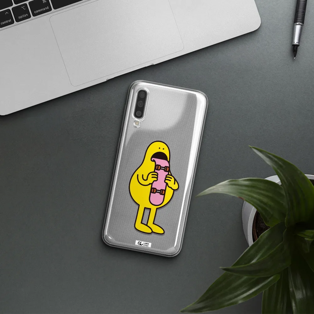 a cartoon character holding a skateboard Samsung A50 Clear TPU Case