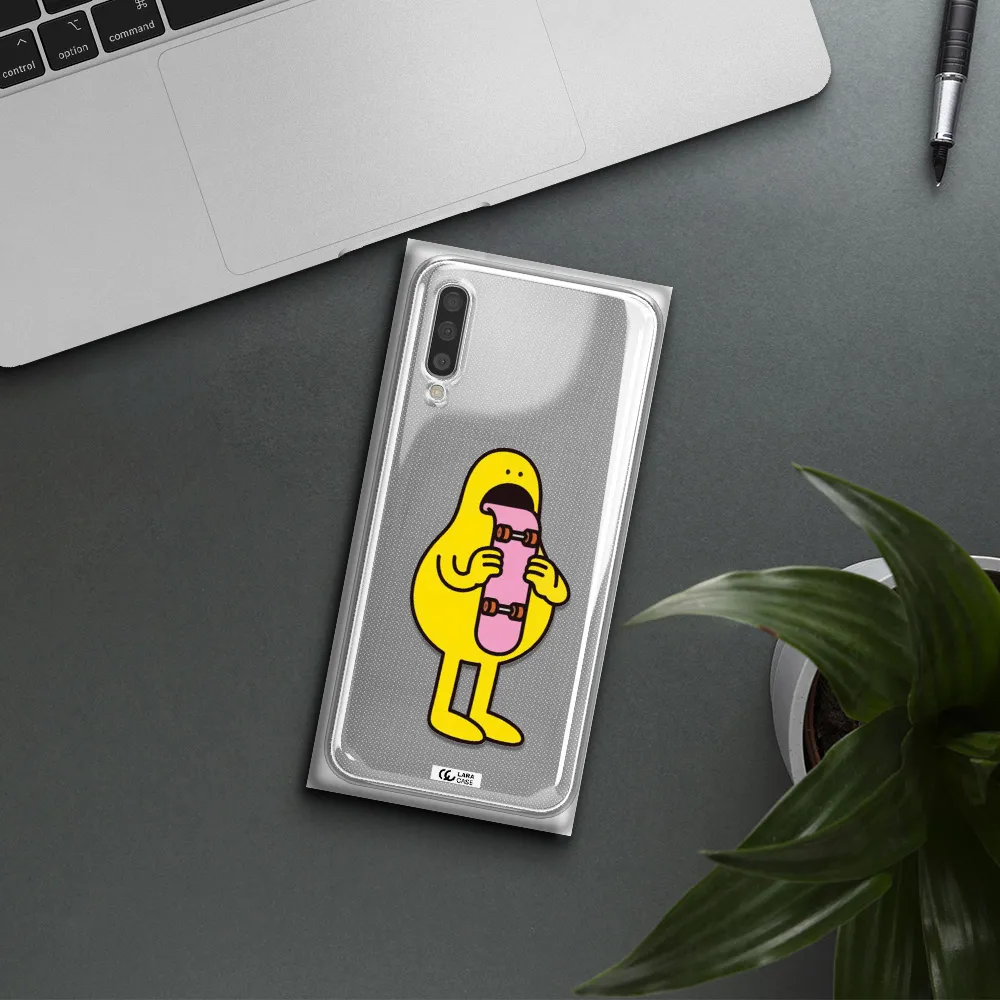 A Cartoon Character Holding A Skateboard Samsung A50S Clear Tpu Case