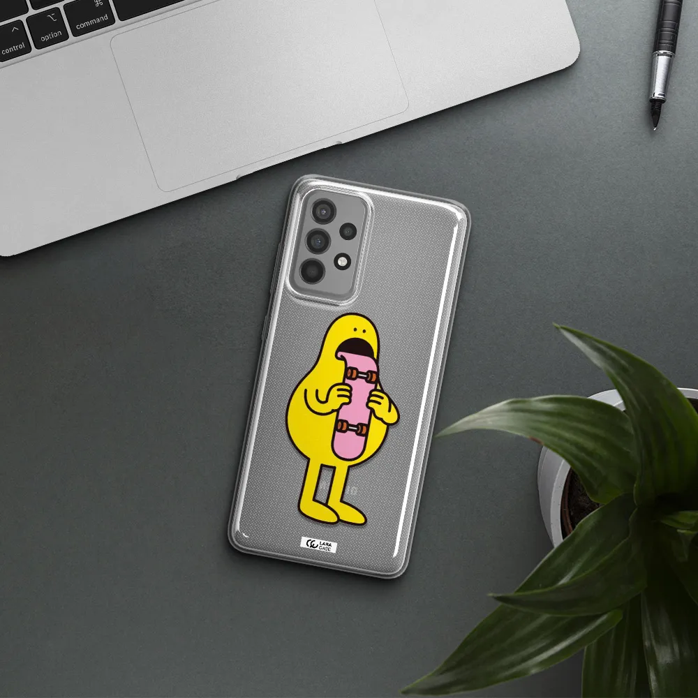 a cartoon character holding a skateboard Samsung A52 Clear TPU Case