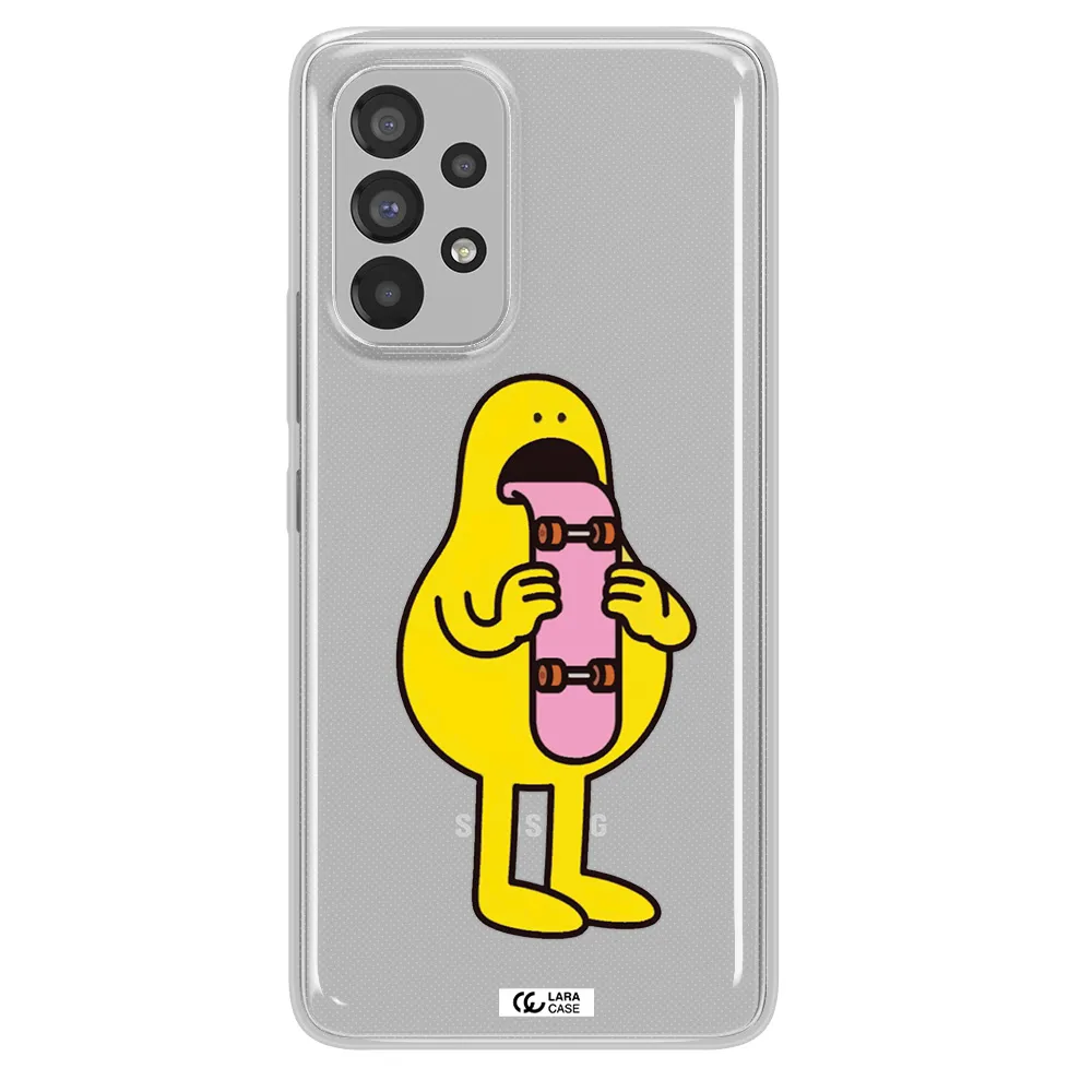 a cartoon character holding a skateboard Samsung A53 Clear TPU Case