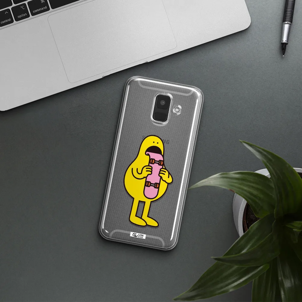 a cartoon character holding a skateboard Samsung A6 Clear TPU Case